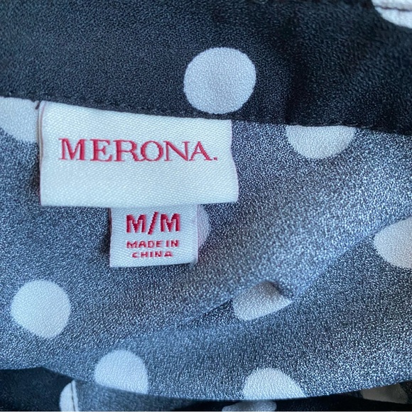 Merona dress button front pockets black white polka dot medium - Picture 4 of 6